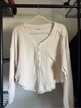 Promesa Cream Long-Sleeve Button Henley with Pocket